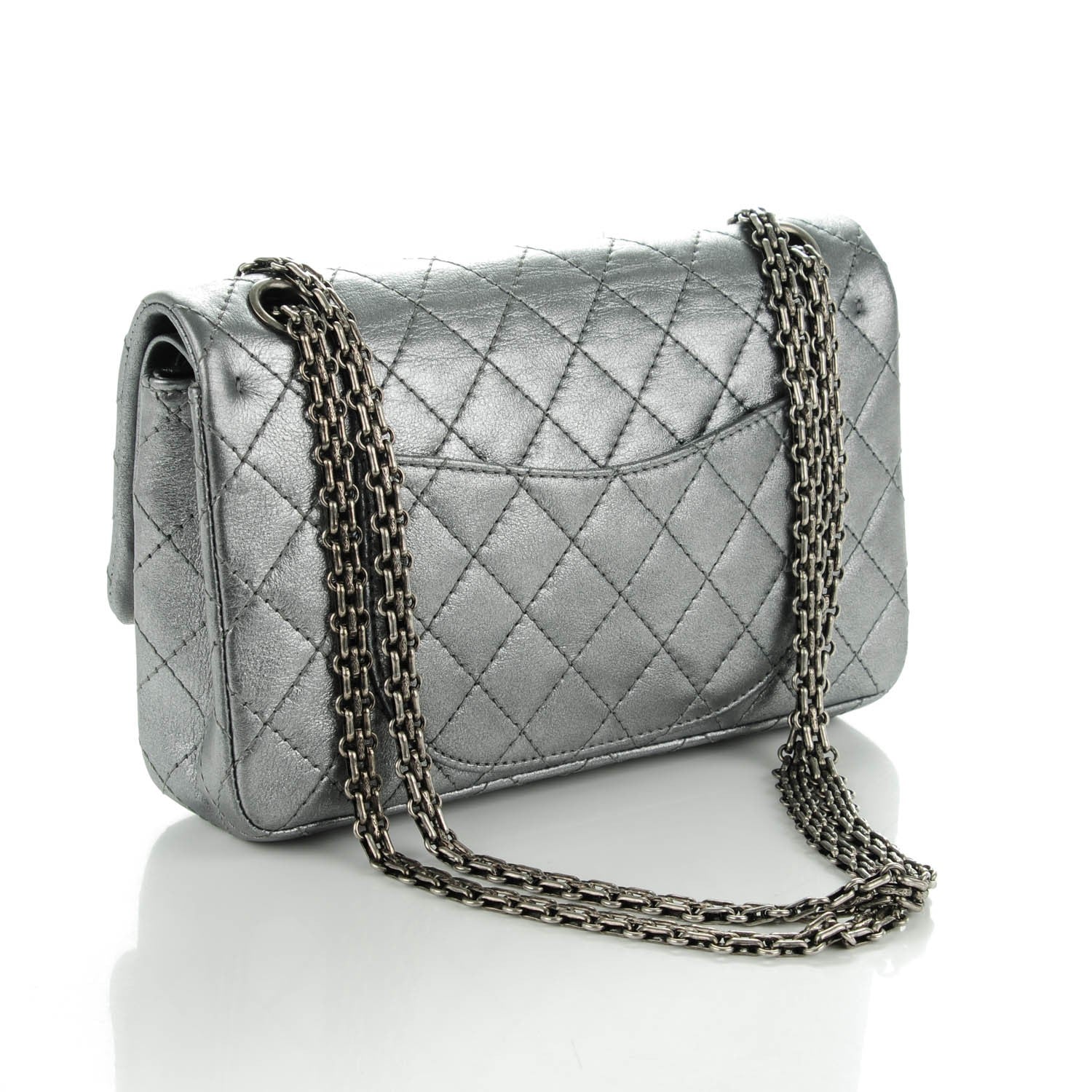 Chanel Metallic Calfskin Quilted Lucky Charms 2.55 Reissue 225 Flap Dark Silver 3 of 7