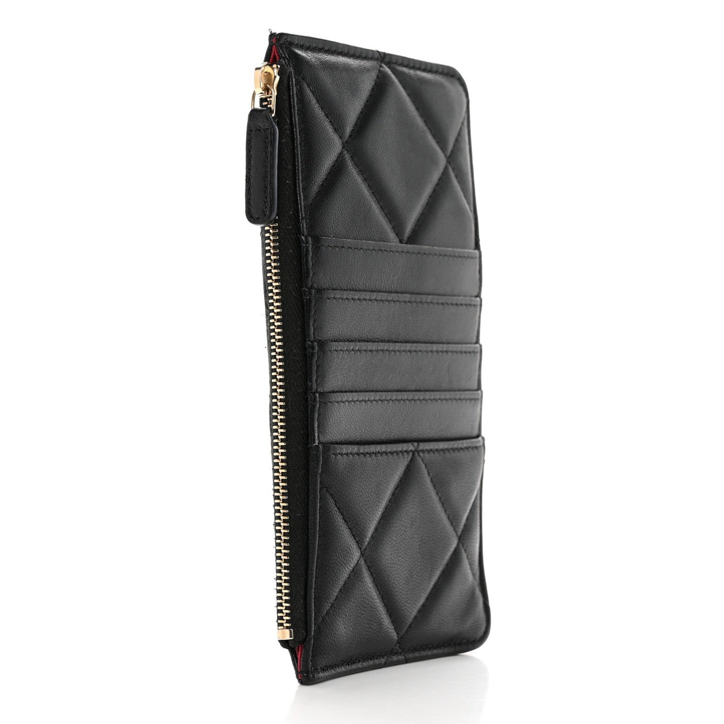 Goatskin Quilted Chanel 19 Phone and Card Holder Black