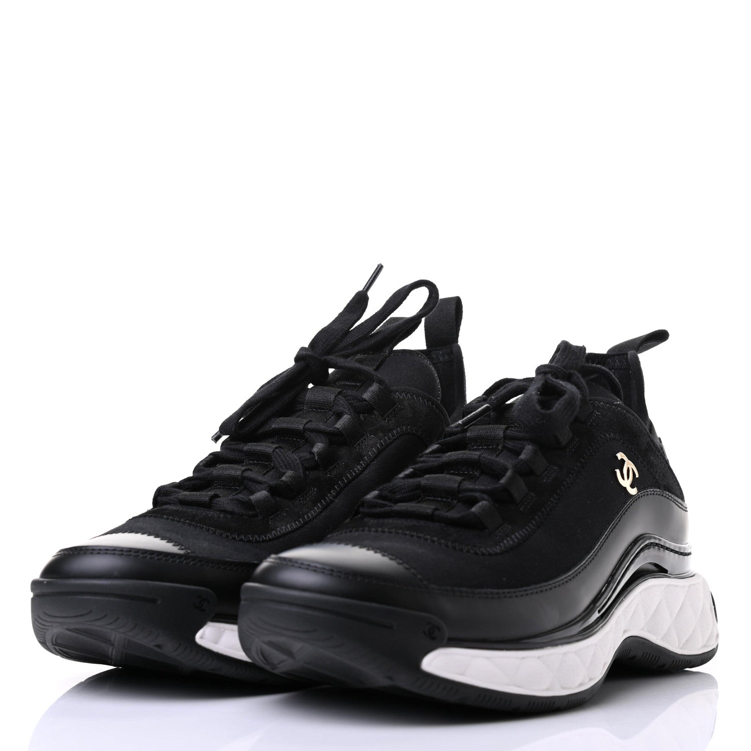 Chanel Fabric Calfskin Suede CC Sneakers 39 Black 3 of 6