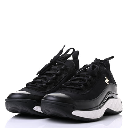 Chanel Fabric Calfskin Suede CC Sneakers 39 Black 3 of 6