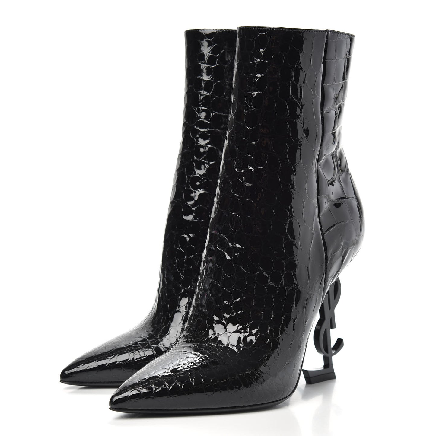 Alligator Embossed Patent Calfskin Opyum 110 Ankle Boots 37 Black