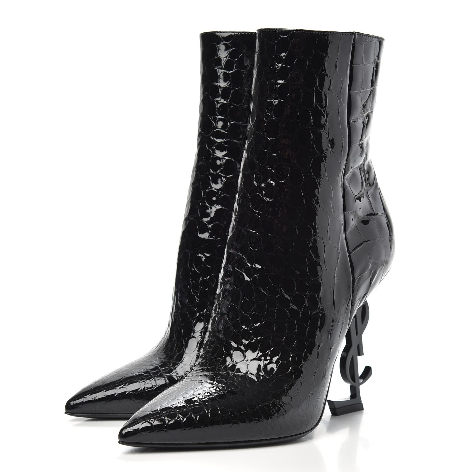 Saint Laurent Alligator Embossed Patent Calfskin Opyum 110 Ankle Boots 37 Black 3 of 8