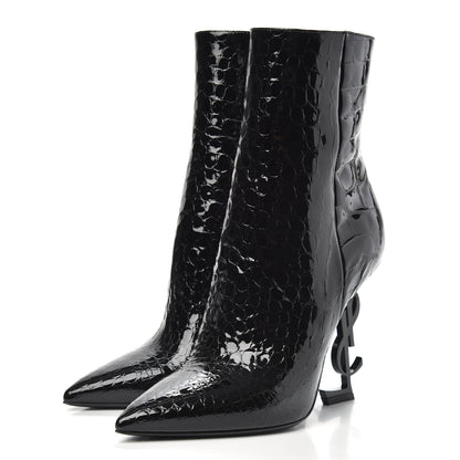 Saint Laurent Alligator Embossed Patent Calfskin Opyum 110 Ankle Boots 37 Black 3 of 8