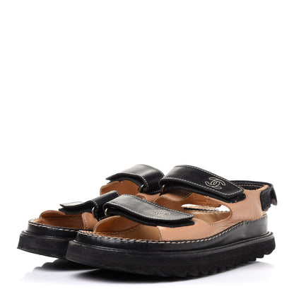 Chanel Lambskin Velcro Dad Sandals 37.5 Black Beige 3 of 12