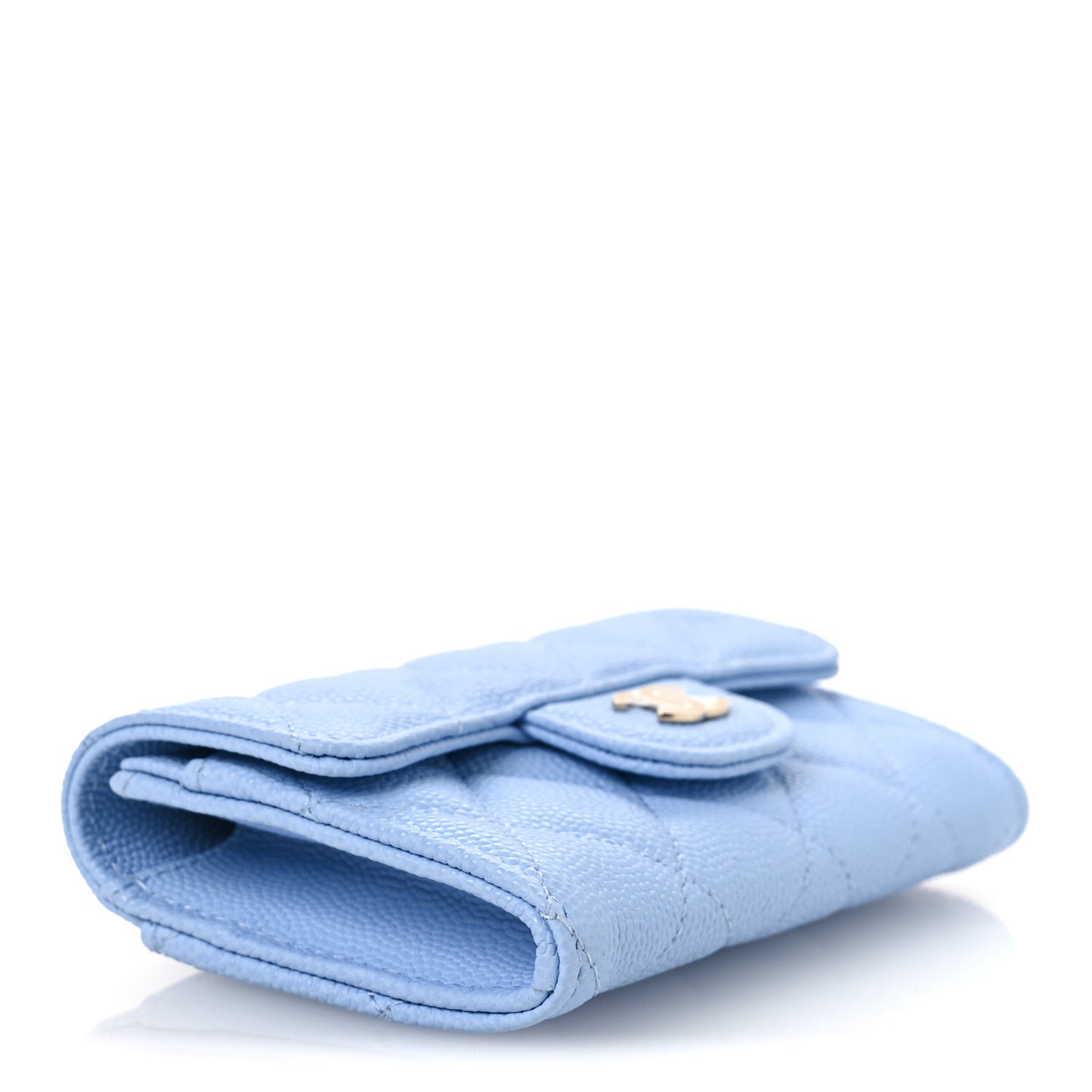 Caviar Quilted Flap Card Holder Wallet Light Blue