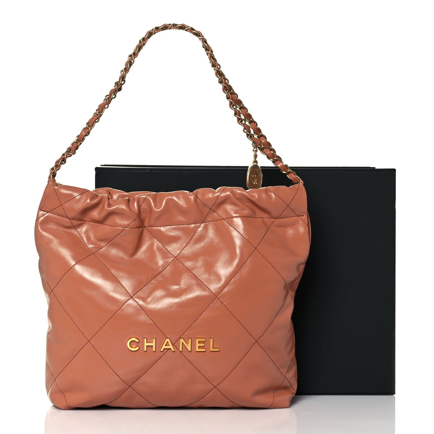 Shiny Calfskin Quilted Small Chanel 22 Camel