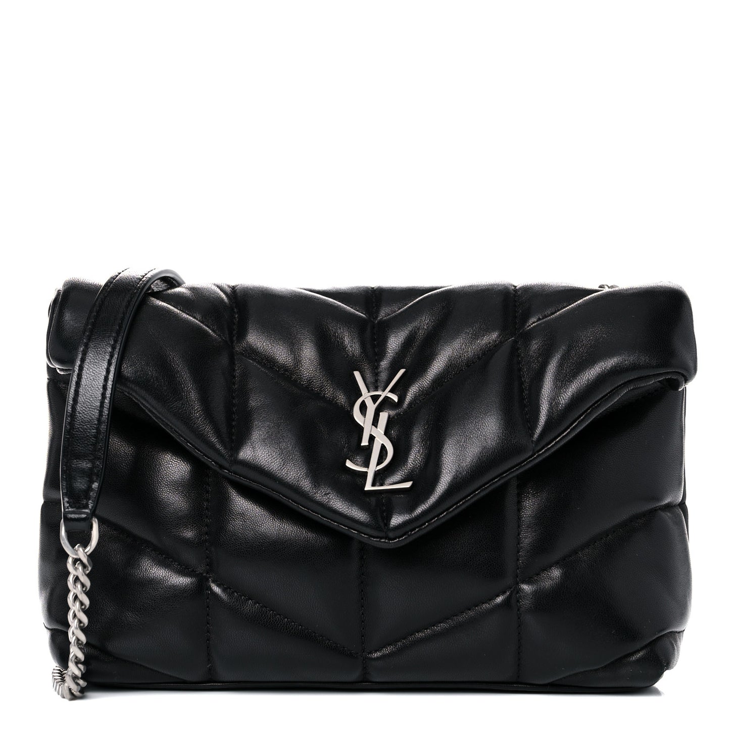 Lambskin Quilted Toy Loulou Puffer Monogram Chain Satchel Black