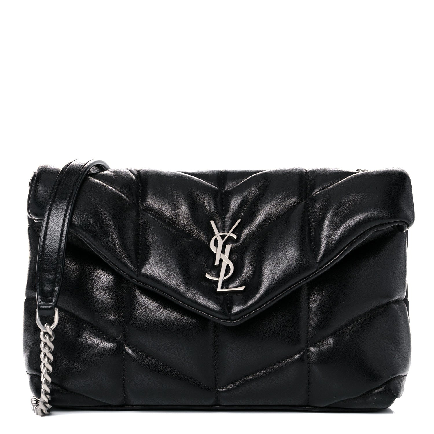 Saint Laurent Lambskin Quilted Toy Loulou Puffer Monogram Chain Satchel Black 1 of 12