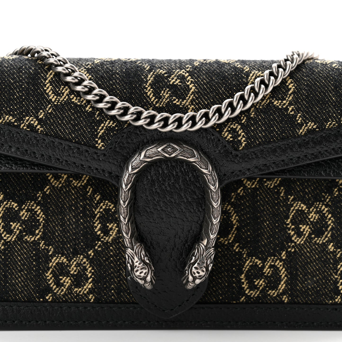 Jacquard Black Denim GG Monogram Super Mini Dionysus Shoulder Bag Black Ivory