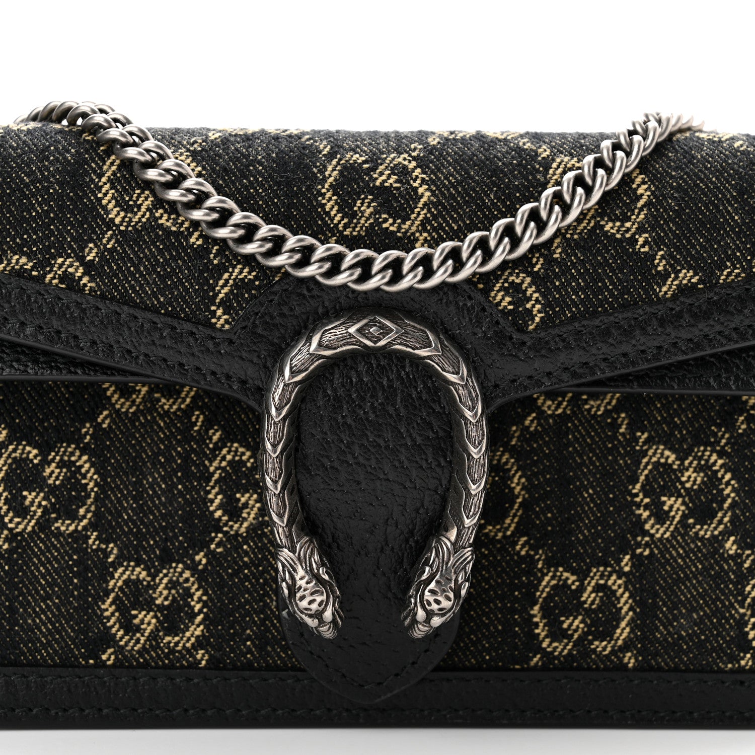 Gucci Jacquard Black Denim GG Monogram Super Mini Dionysus Shoulder Bag Black Ivory 7 of 10