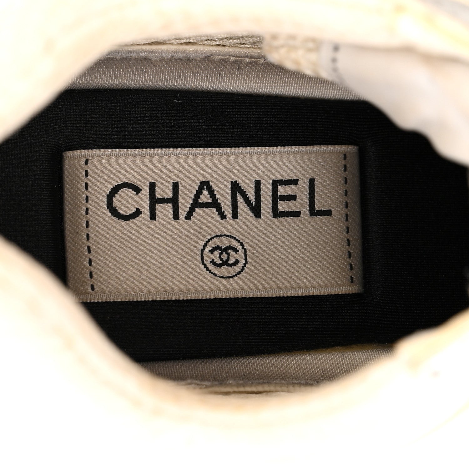 Chanel Fabric Laminated Calfskin Stretch CC Sneakers 36.5 White Silver 7 of 10