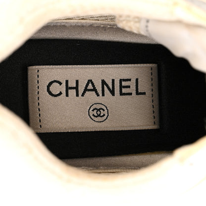 Chanel Fabric Laminated Calfskin Stretch CC Sneakers 36.5 White Silver 7 of 10