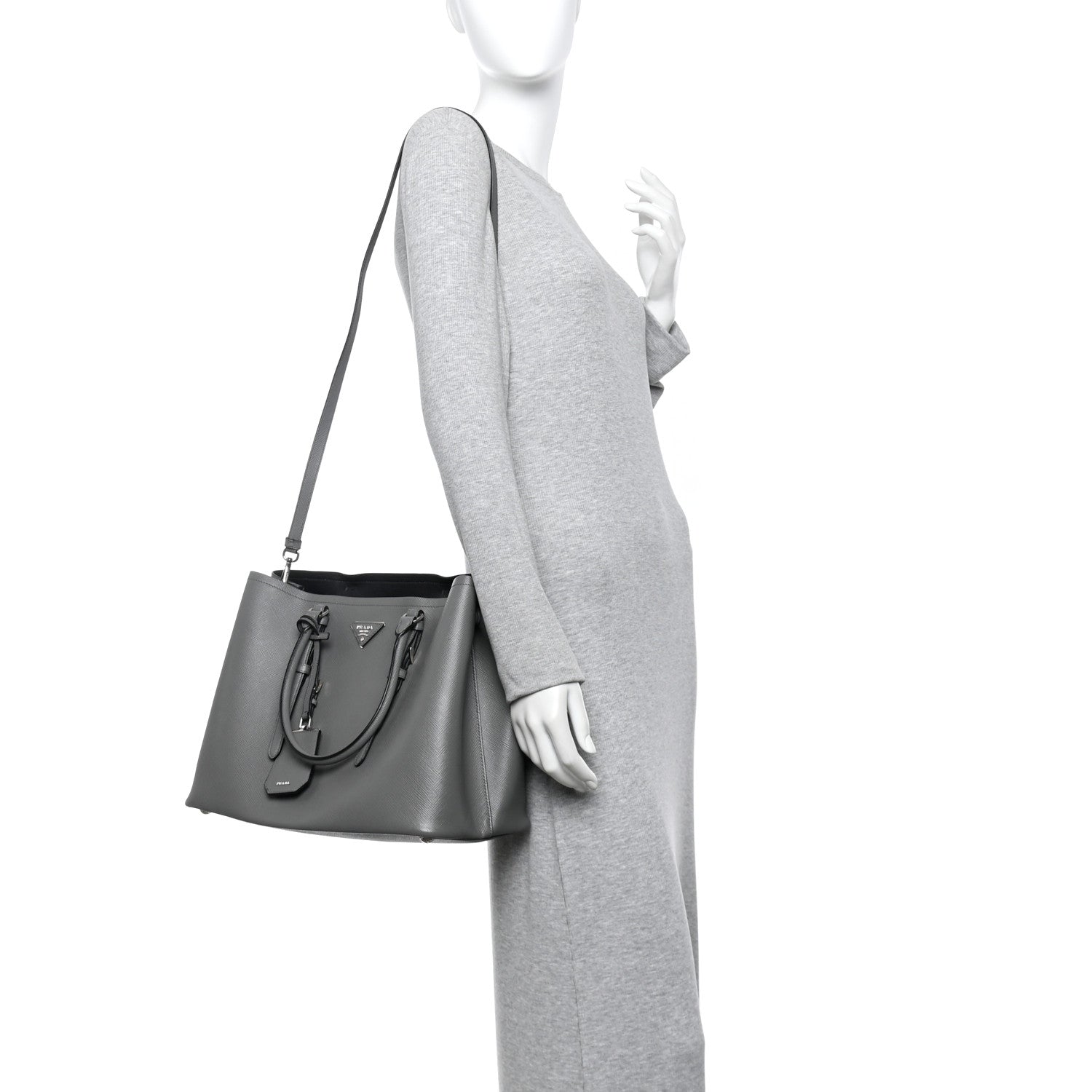 Prada Saffiano Cuir Medium Double Handle Tote Marmo 2 of 14