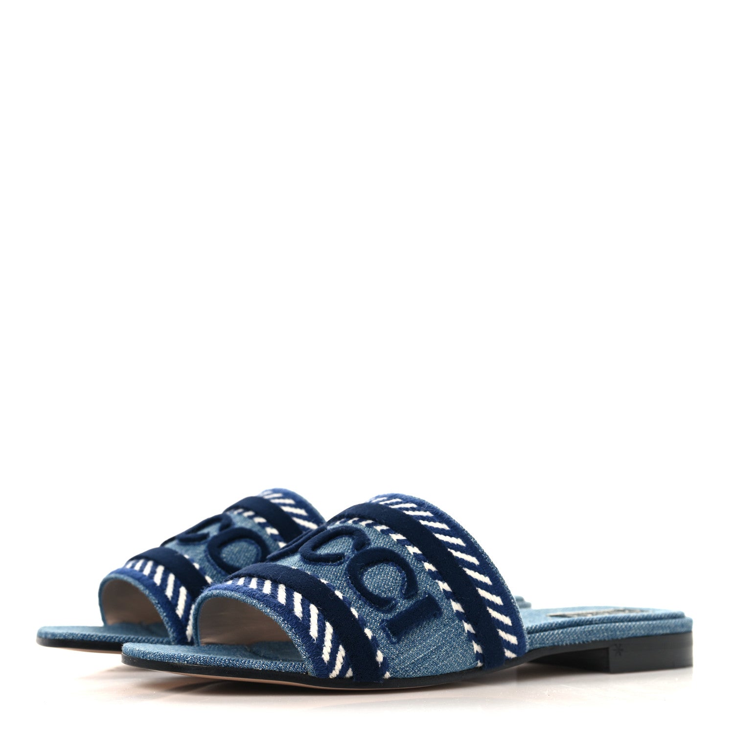 Gucci New Denim Logo Embroidered Slide Sandal 37.5 Light Blue 4 of 10
