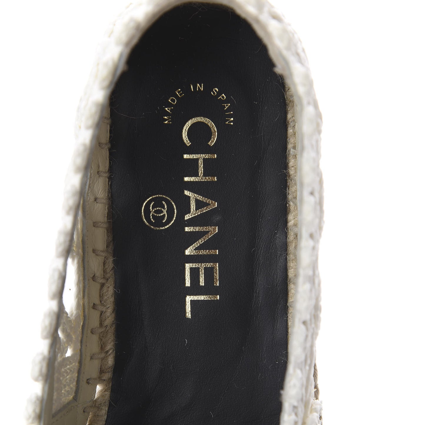 Woven Fabric Grosgrain CC Espadrilles 38 White Black