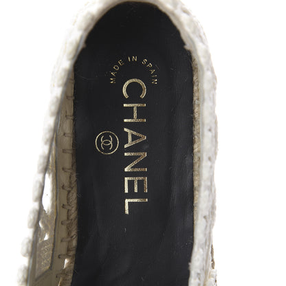 Chanel Woven Fabric Grosgrain CC Espadrilles 38 White Black 5 of 7