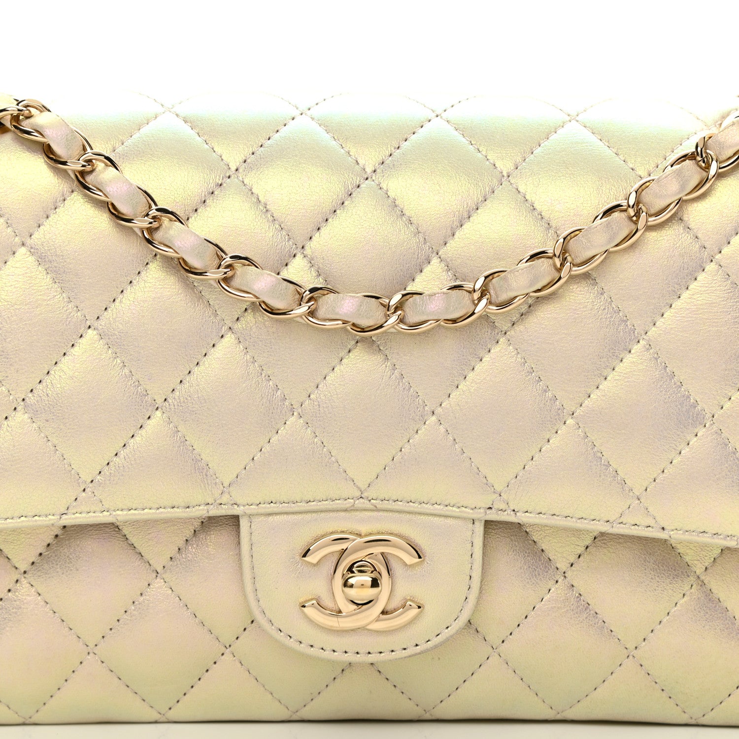 Chanel Iridescent Lambskin Quilted Medium Double Flap Ivory 8 of 10