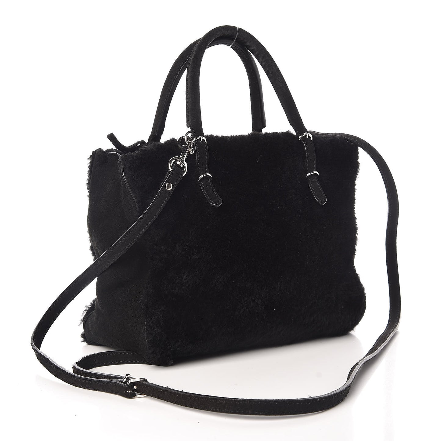 Shearling Suede Classic Silver Hardware Papier Mini A4 Tote Black