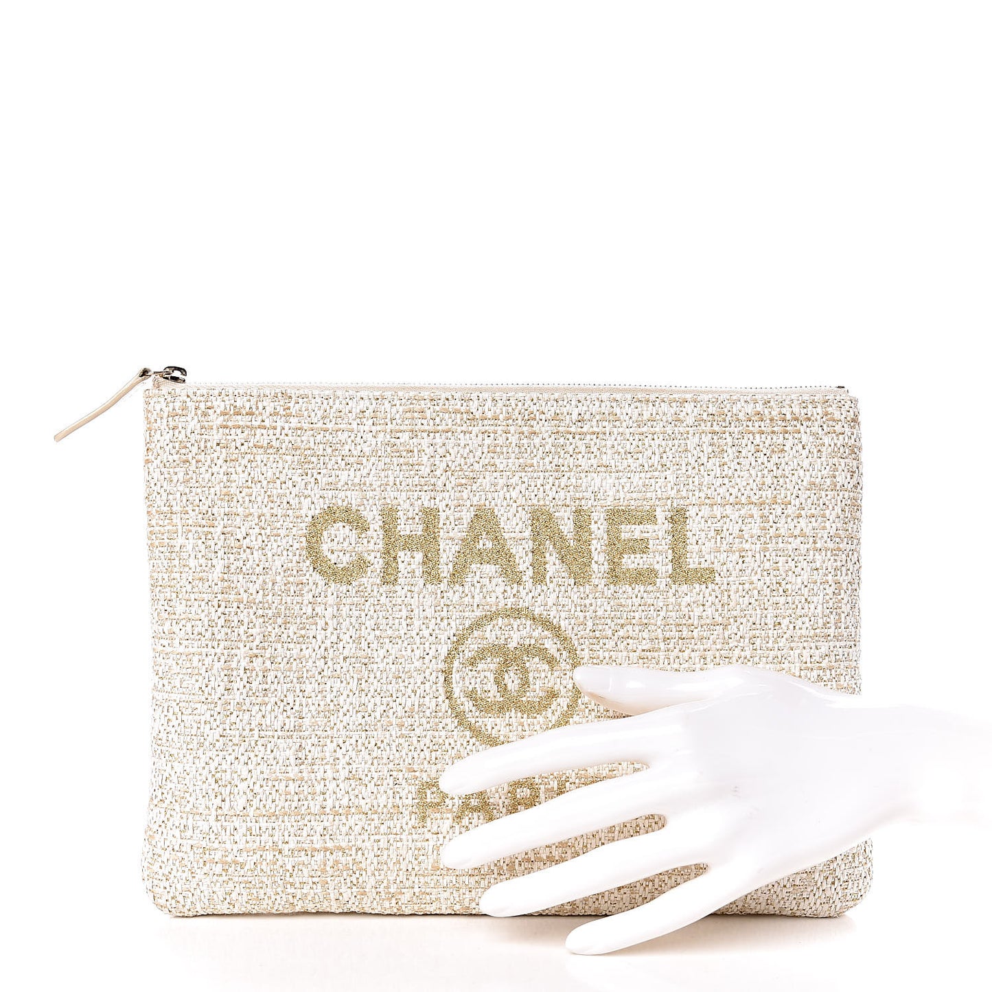 Woven Straw Raffia Medium Deauville Cosmetic Pouch Ivory