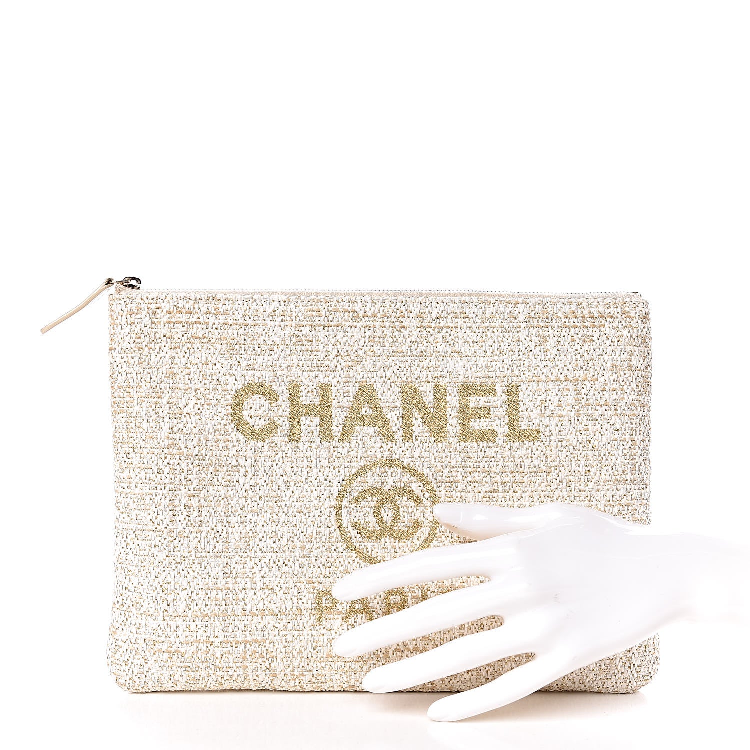 Chanel Woven Straw Raffia Medium Deauville Cosmetic Pouch Ivory 2 of 9