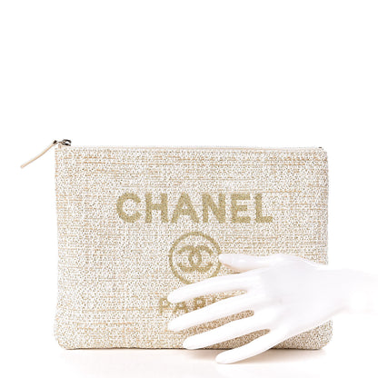 Chanel Woven Straw Raffia Medium Deauville Cosmetic Pouch Ivory 2 of 9