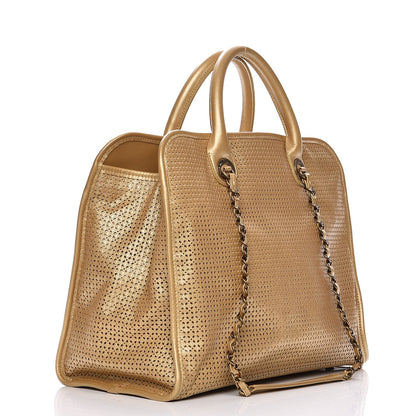 Chanel Metallic Calfskin Perforated Up In The Air Tote Gold 3 of 8