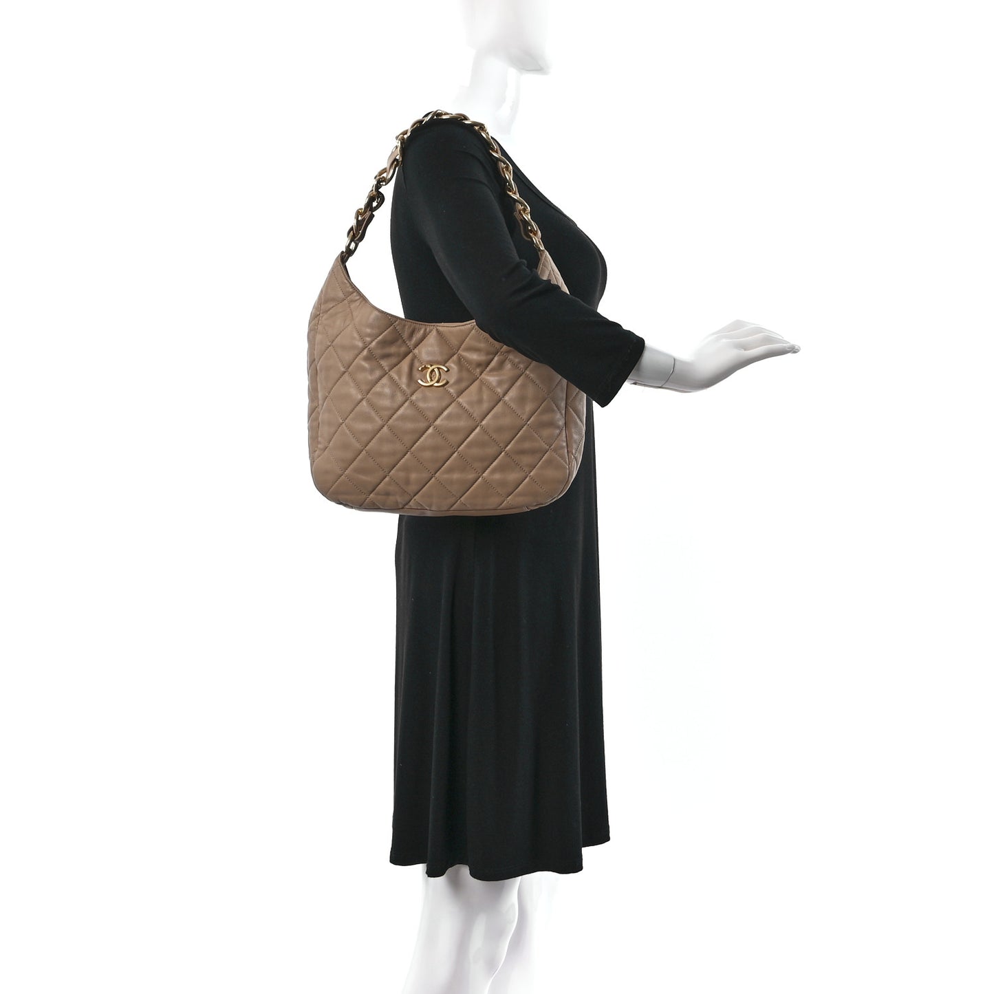 Lambskin Quilted Large CC Funky Town Hobo Beige