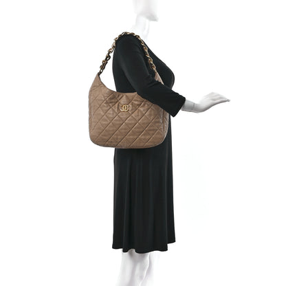 Chanel Lambskin Quilted Large CC Funky Town Hobo Beige 2 of 11