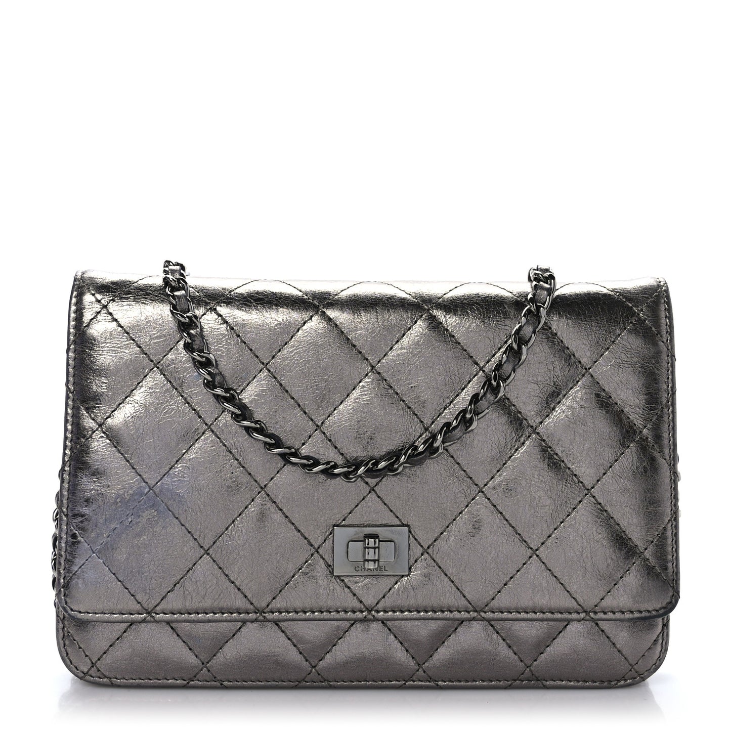 Metallic Aged Calfskin Quilted Reissue Wallet On Chain WOC Bronze