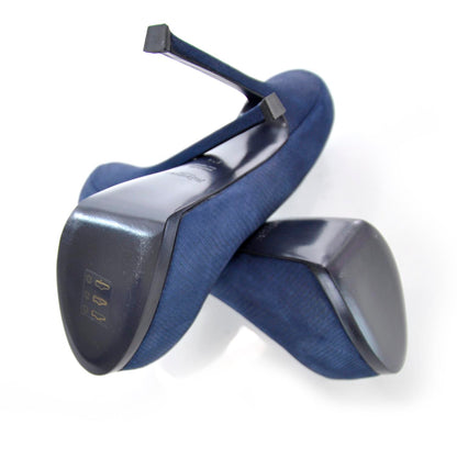 Saint Laurent Nubuck Reptile Trib Too Platform Heels 37.5 Navy 4 of 6