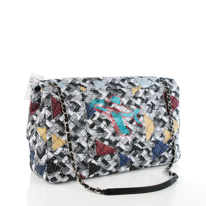 Chanel Tweed Strass Quilted XXL Plane Flap Black White Navy Yellow 4 of 24