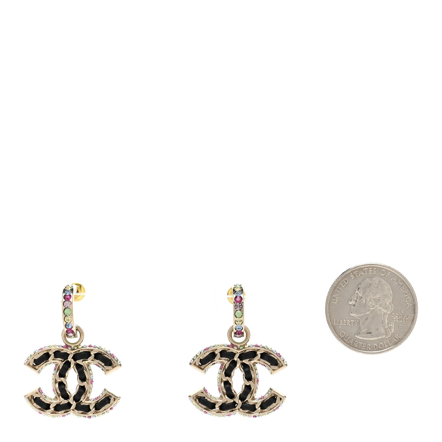 Lambskin Crystal CC Drop Earrings Gold Black Multicolor
