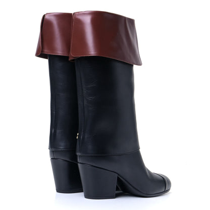 Chanel Calfskin CC Fold Over Boots 36 Black Brown 3 of 7