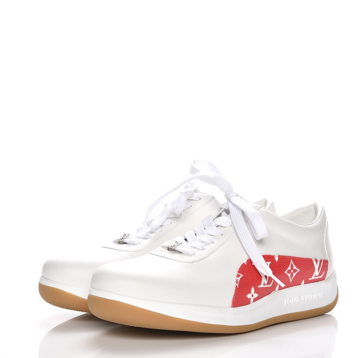 X SUPREME Calfskin Monogram Sneakers 9 White Red