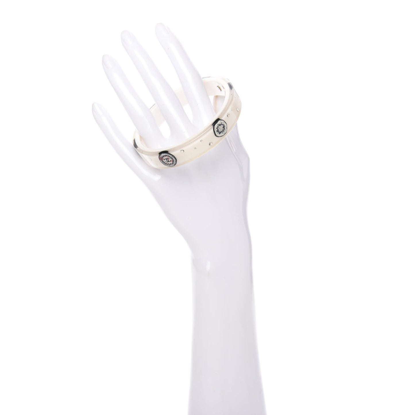 Resin Crystal CC Camellia Bangle Bracelet White