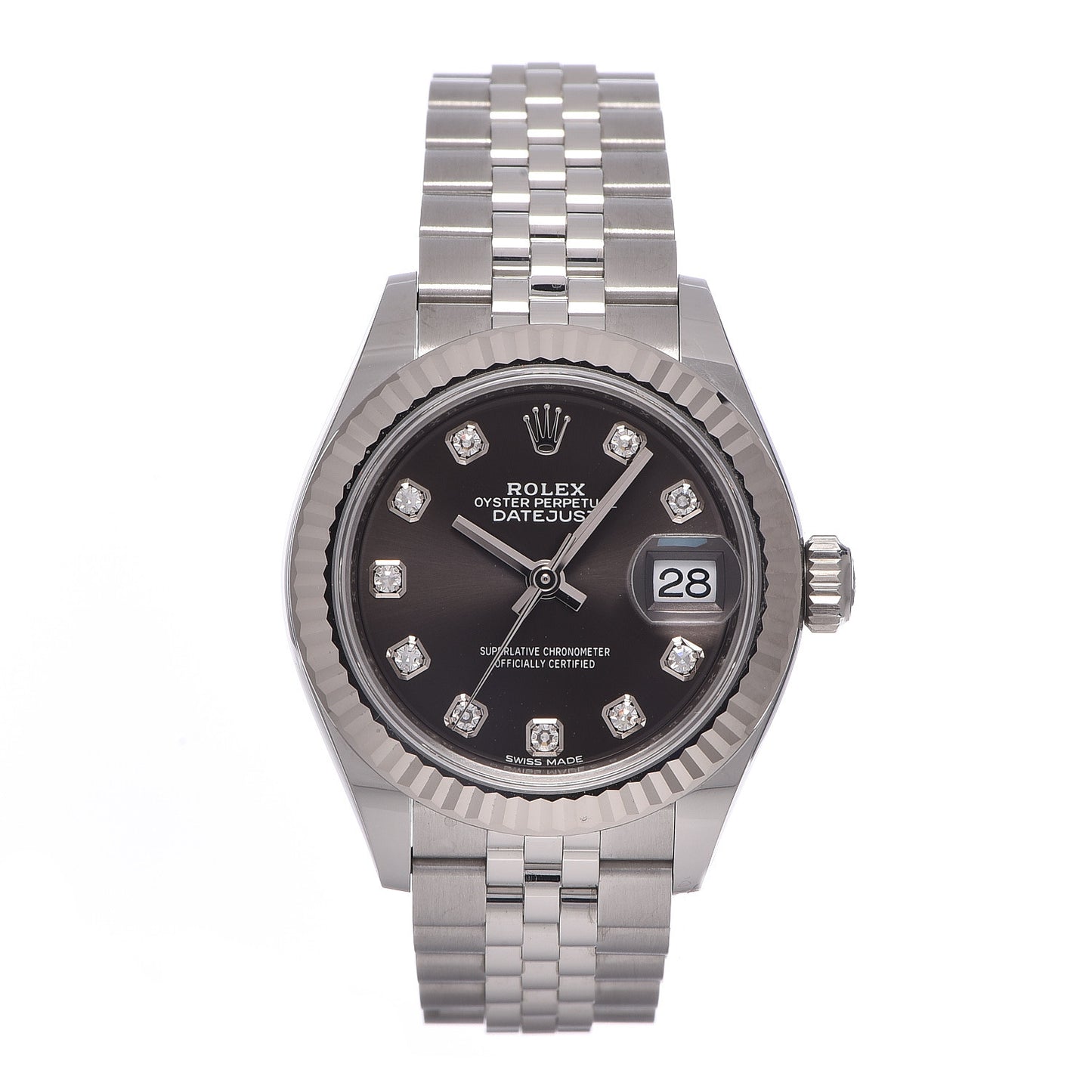 Stainless Steel 18K White Gold Diamond 28mm Oyster Perpetual Datejust Watch Slate 279174