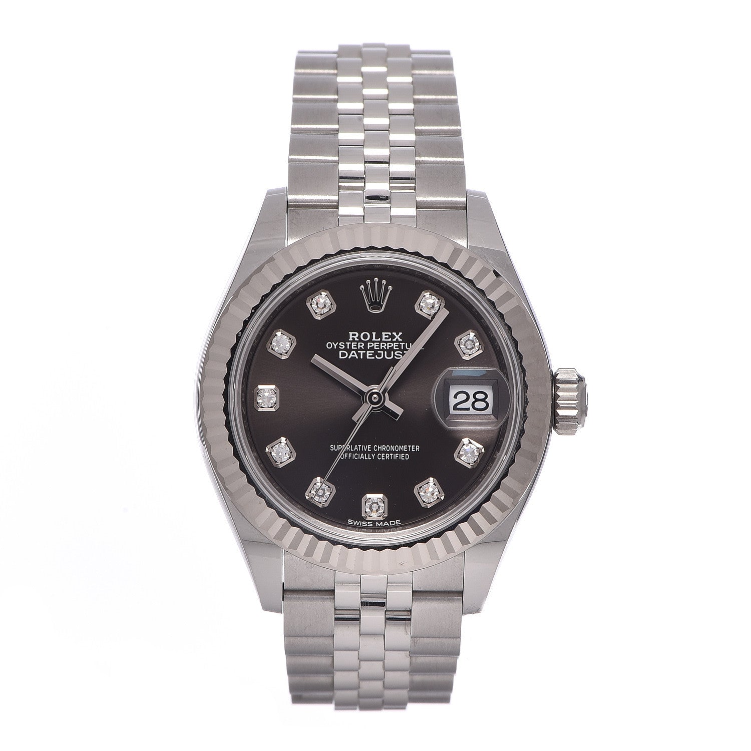 Rolex Stainless Steel 18K White Gold Diamond 28mm Oyster Perpetual Datejust Watch Slate 279174 1 of 11