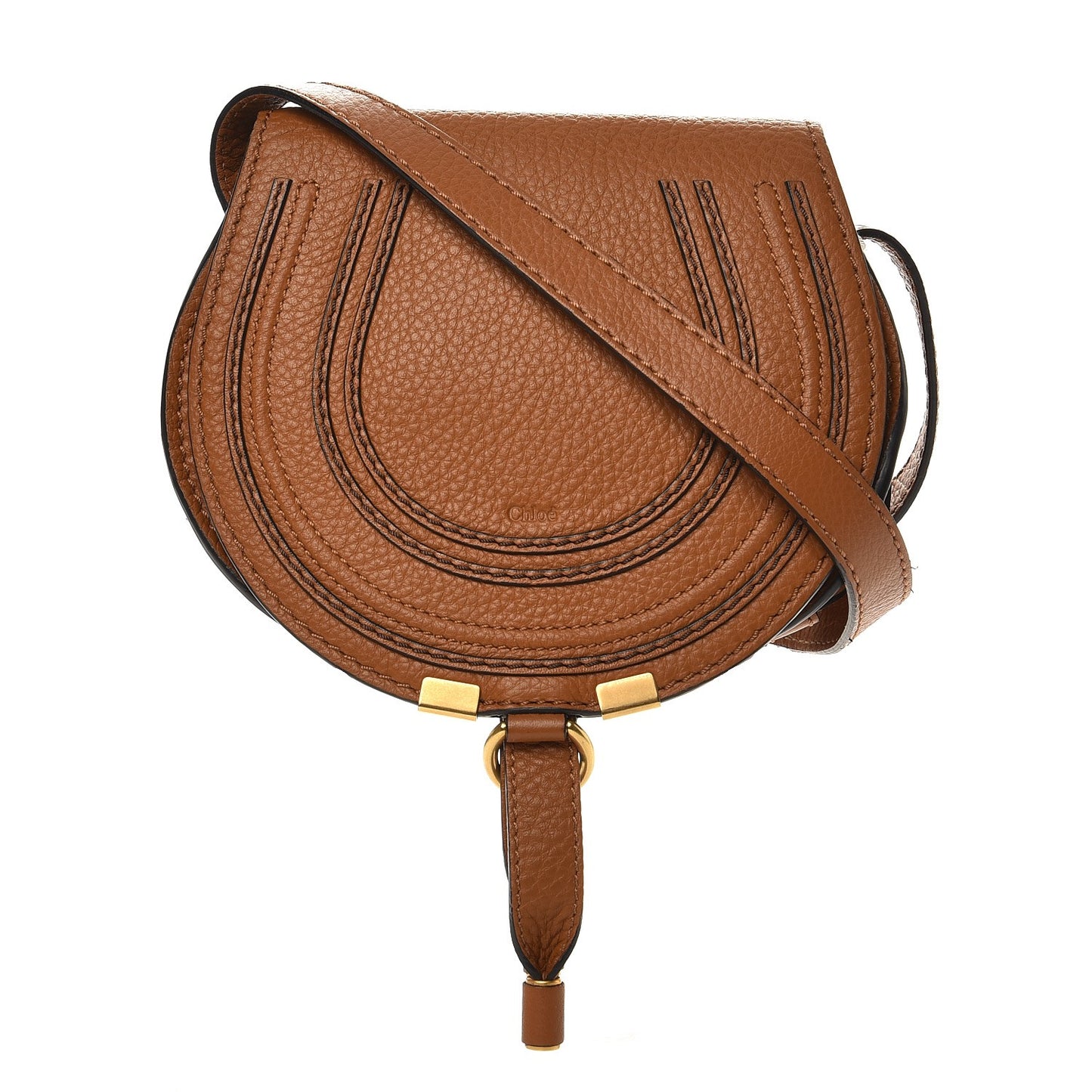 Calfskin Mini Marcie Round Crossbody Bag Mustard Brown