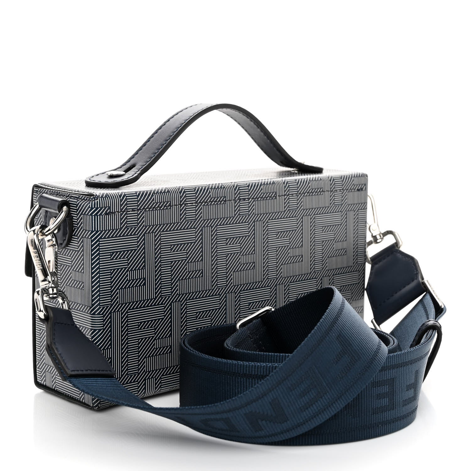 Fendi Vitello King FF Lines Embossed Bi-Color Baguette Soft Trunk Ghiaia Blue Mirto 3 of 9