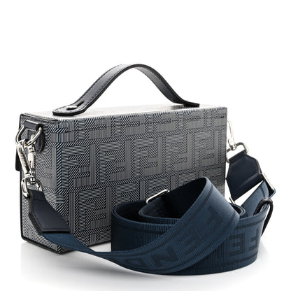Fendi Vitello King FF Lines Embossed Bi-Color Baguette Soft Trunk Ghiaia Blue Mirto 3 of 9
