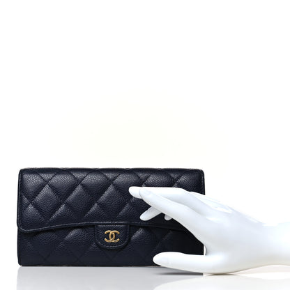 Chanel Caviar Quilted Large Gusset Flap Wallet Navy 3 of 8