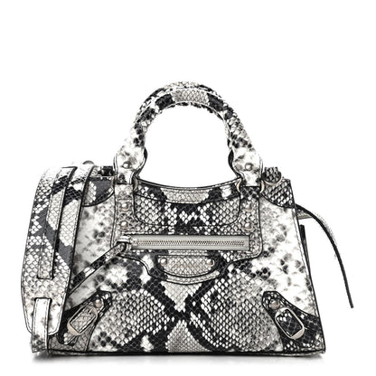 Balenciaga Grained Calfskin Snake Effect Neo Classic Silver Hardware Mini City Black White 1 of 9