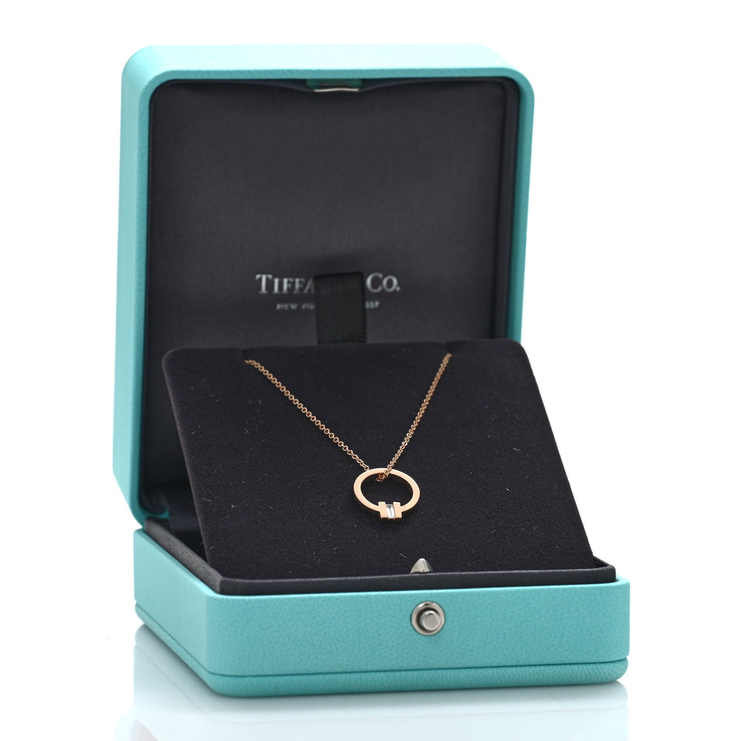 18K Rose Gold Diamond T Baguette Pave Pendant Necklace
