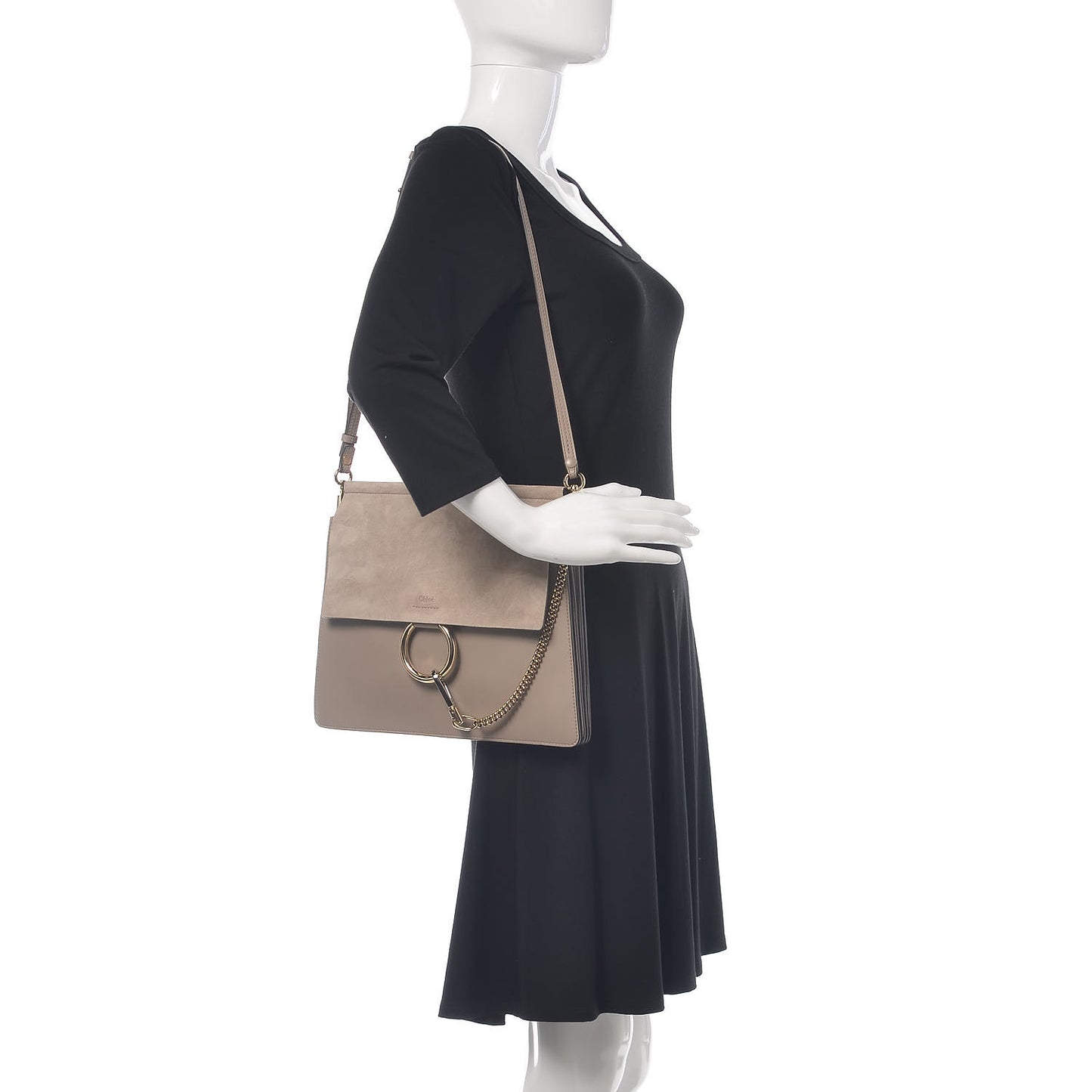 Calfskin Suede Medium Faye Shoulder Bag Motty Grey