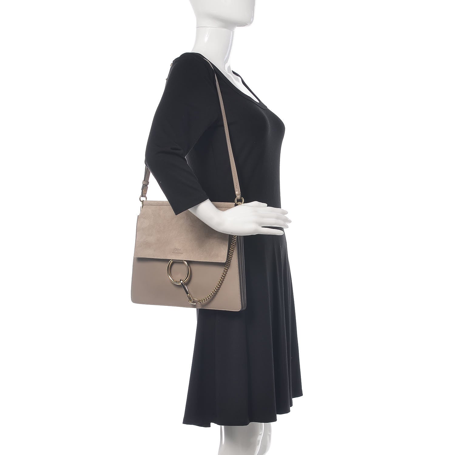Chloe Calfskin Suede Medium Faye Shoulder Bag Motty Grey 2 of 10