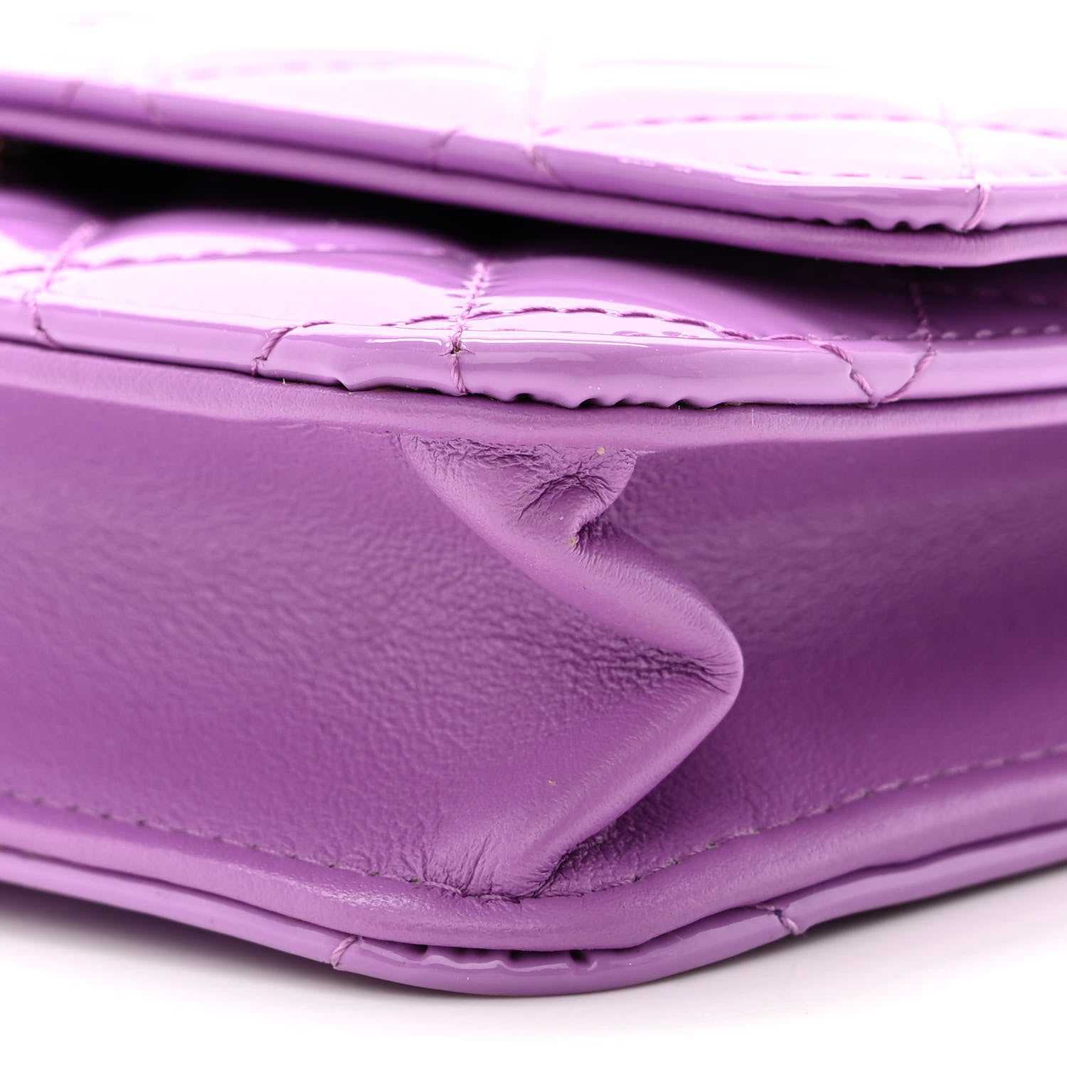 Chanel Patent Calfskin Quilted Wallet On Chain WOC Purple 11 of 12