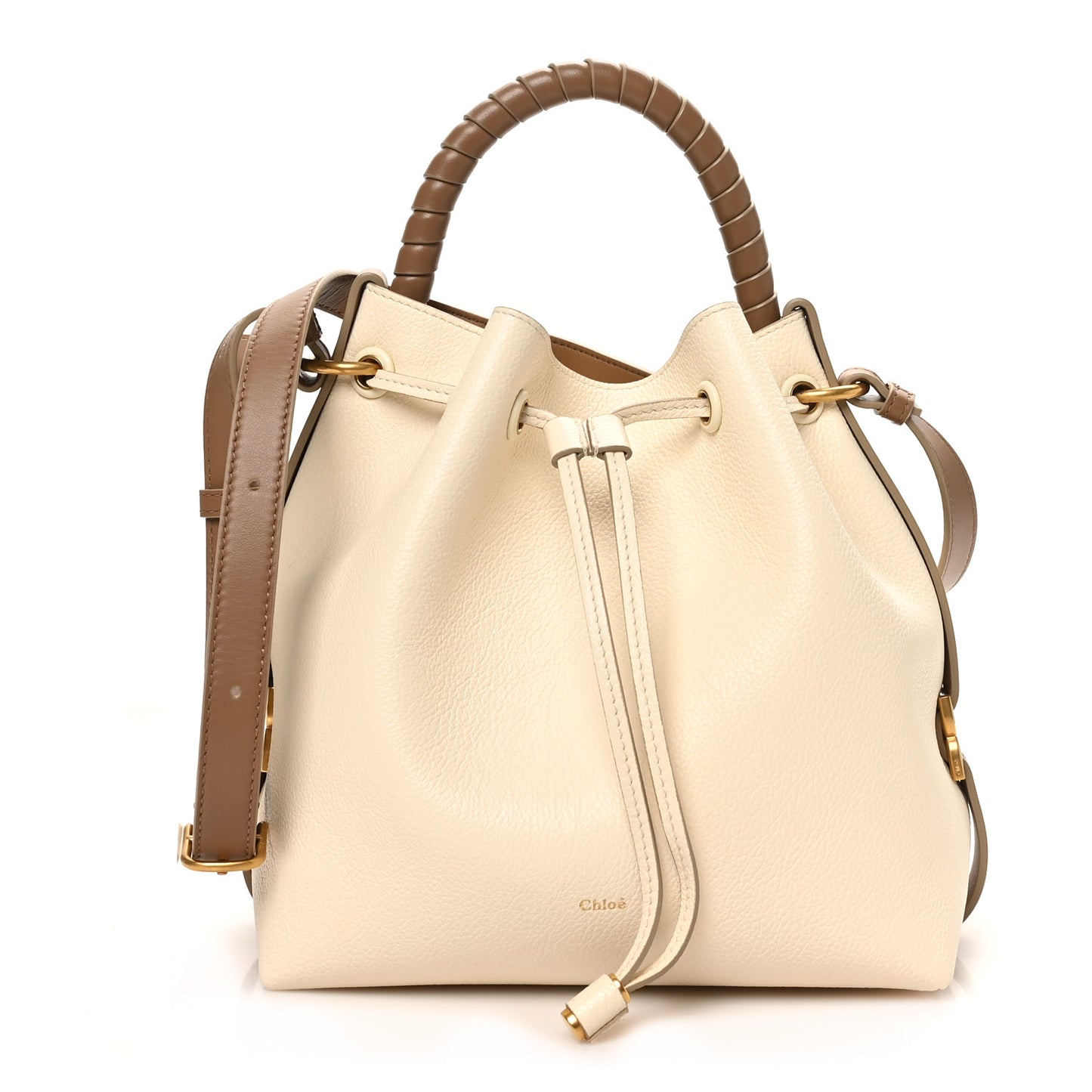 Grained Calfskin Marcie Bucket Bag Misty Ivory