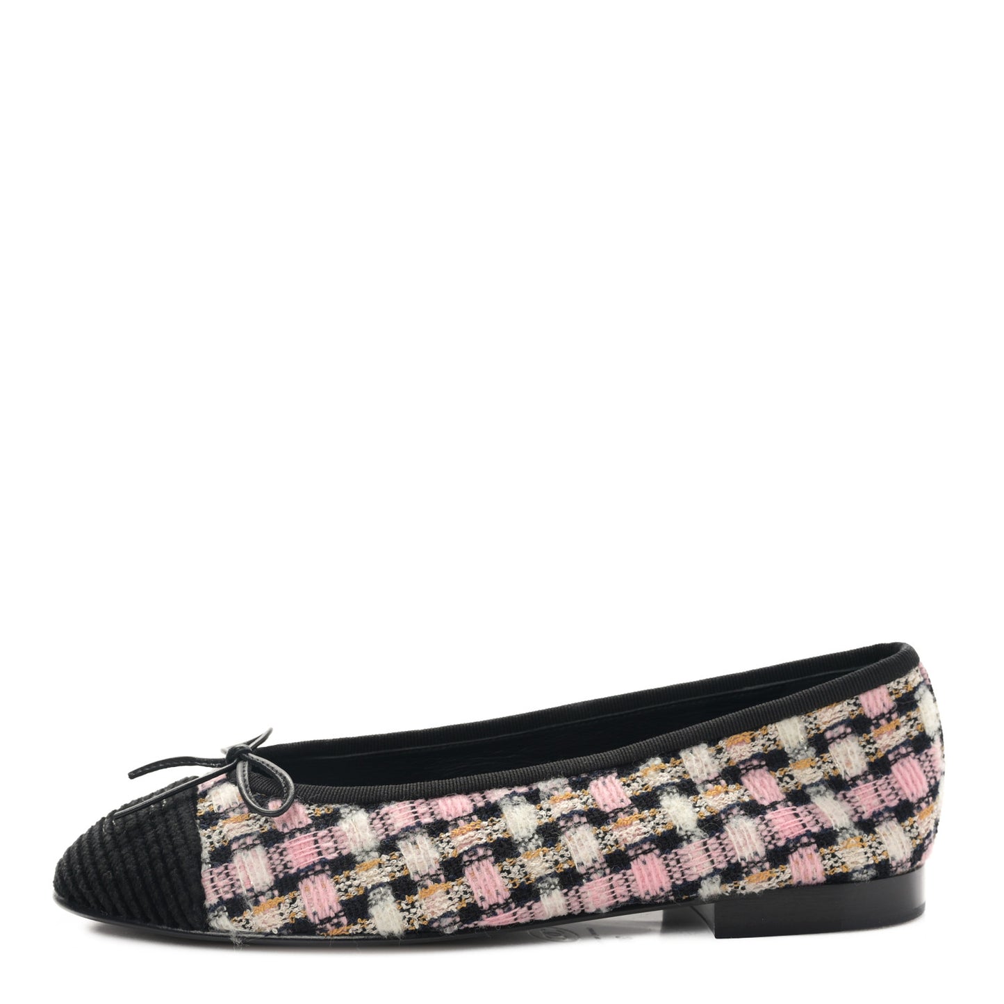 Wool Cotton Tweed Corduroy Cap Toe Ballerina Flats 38 Black Multicolor