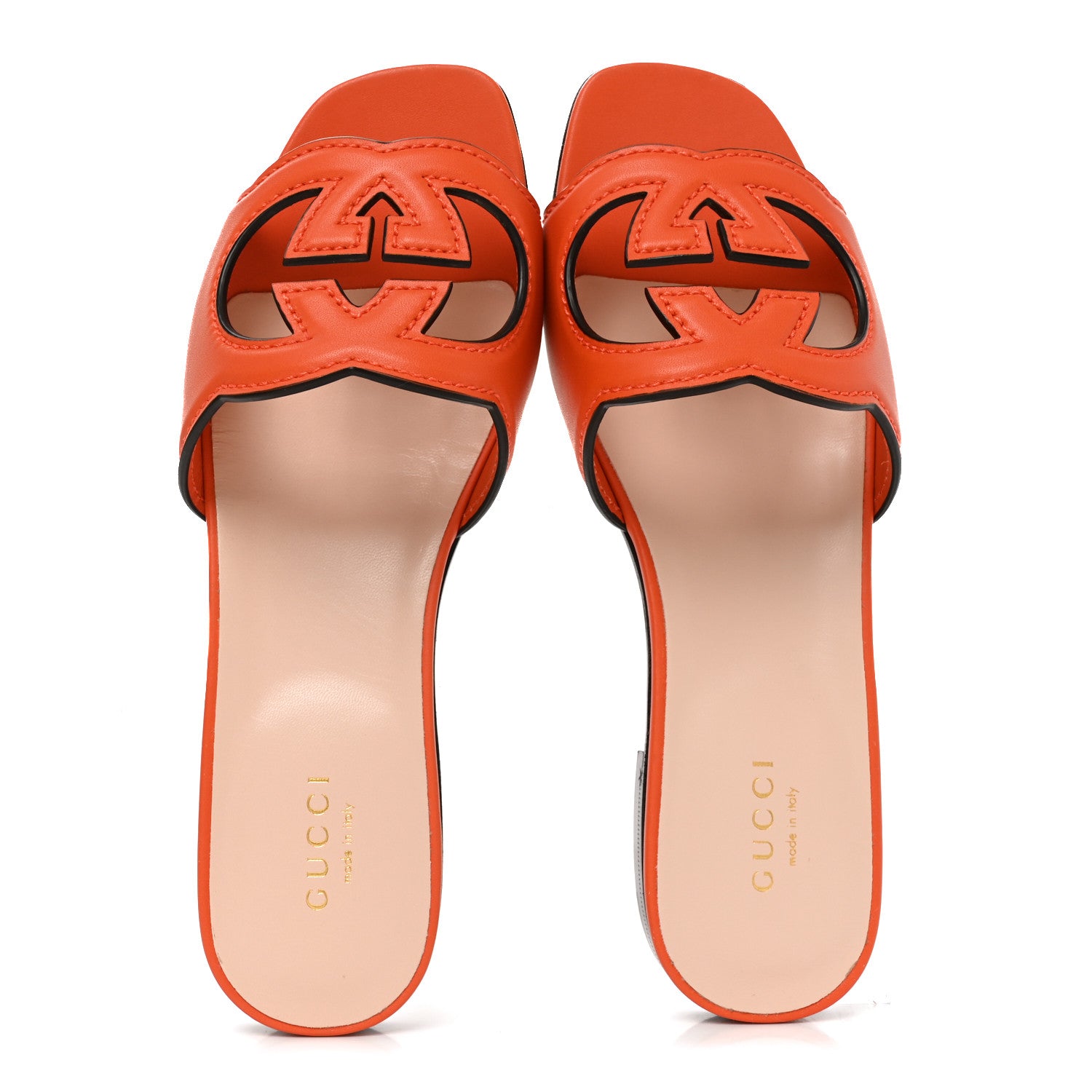 Gucci Cosmos Softy Calfskin Interlocking G Cut Out Slide Sandals 35.5 Deep Orange 2 of 8