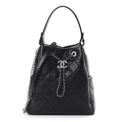 Chanel Grained Calfskin Quilted CC Chain Bucket Drawstring Bag Black 1 of 9